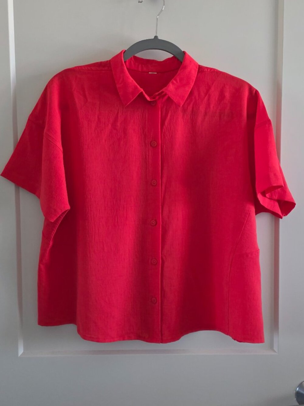 Bright Coral Lululemon Boxy Button Up Shirt